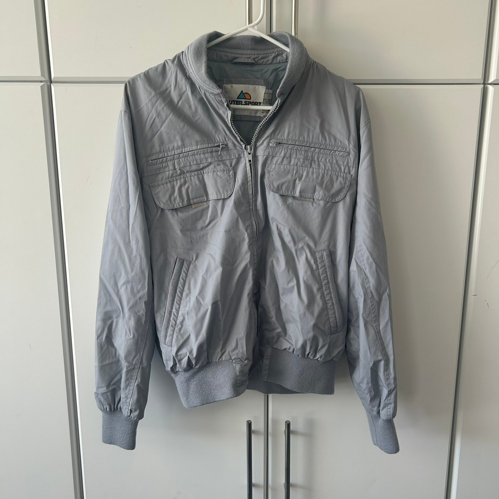 Vintage Outer Sport Seattle USA Bomber Jacket Mens Medium Gray Full Zip